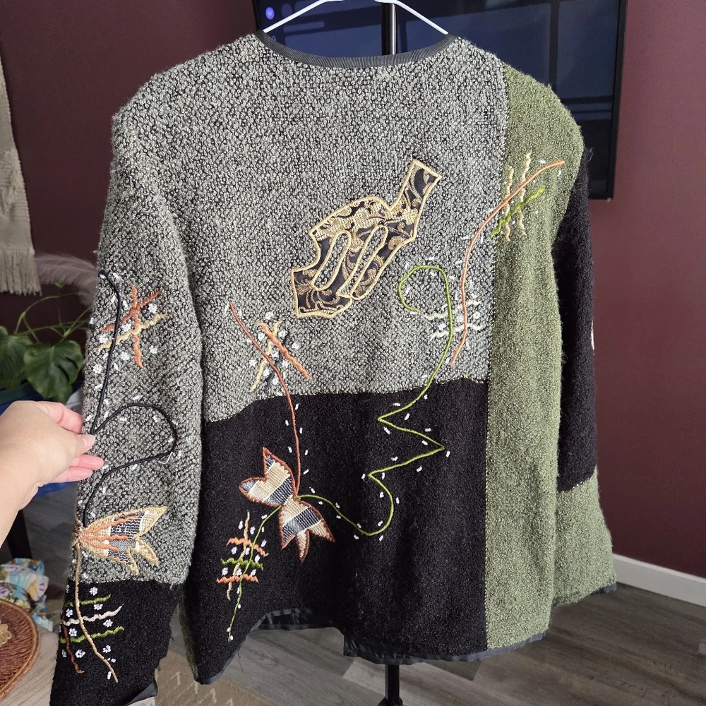 Vintage Embroidered Patchwork Jacket Boho Artsy Streetwear Textured Statement - Picture 7 of 9